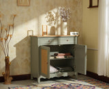 Maison Wooden Cane Premium Sideboard –  2 Drawer Storage Cabinet with Doors Cool Grey