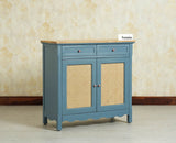 Maison Wooden Cane Premium Sideboard –  2 Drawer Storage Cabinet with Doors China Blue
