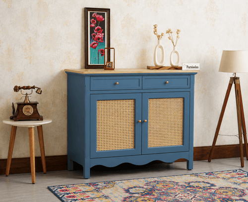 Maison Wooden Cane Premium Sideboard –  2 Drawer Storage Cabinet with Doors