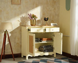 Maison Wooden Cane Premium Sideboard –  2 Drawer Storage Cabinet with Doors Frosty White