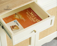 Maison Wooden Cane Premium Sideboard – 2 Drawer Storage Cabinet with Doors Frosty White