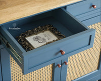 Maison Wooden Cane Premium Sideboard – 2 Drawer Storage Cabinet with Doors China Blue