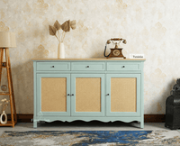 Maison Wooden Cane Premium Sideboard – Large 3 Drawer Storage Cabinet with Doors Silt Green