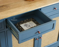 Maison Wooden Cane Premium Sideboard – Large 3 Drawer Storage Cabinet with Doors China Blue