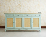 Maison Wooden Cane Premium Sideboard – Large 4 Drawer Storage Cabinet with Doors Furniselan Silt Green