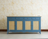 Maison Wooden Cane Premium Sideboard – Large 4 Drawer Storage Cabinet with Doors Furniselan China Blue