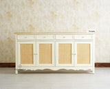Maison Wooden Cane Premium Sideboard – Large 4 Drawer Storage Cabinet with Doors Furniselan Frosty White