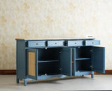 Maison Wooden Cane Premium Sideboard – Large 4 Drawer Storage Cabinet with Doors Furniselan China Blue