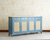 Maison Wooden Cane Premium Sideboard – Large 4 Drawer Storage Cabinet with Doors Furniselan China Blue