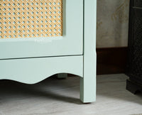 Maison Wooden Cane Premium Sideboard – Large 4 Drawer Storage Cabinet with Doors Furniselan Silt Green