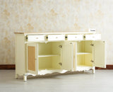 Maison Wooden Cane Premium Sideboard – Large 4 Drawer Storage Cabinet with Doors Furniselan Frosty White