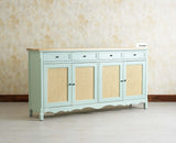 Maison Wooden Cane Premium Sideboard – Large 4 Drawer Storage Cabinet with Doors Furniselan Silt Green