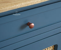 Maison Wooden Cane Premium Sideboard – Large 3 Drawer Storage Cabinet with Doors China Blue

