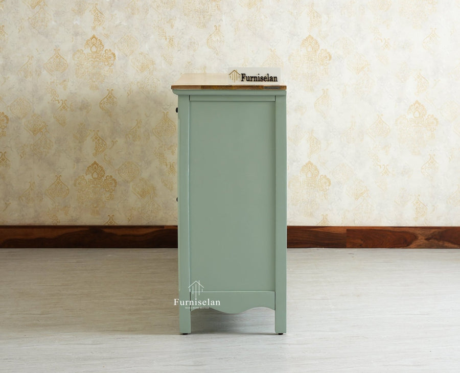 Maison Wooden Cane Premium Sideboard – Large 4 Drawer Storage Cabinet with Doors Furniselan Silt Green