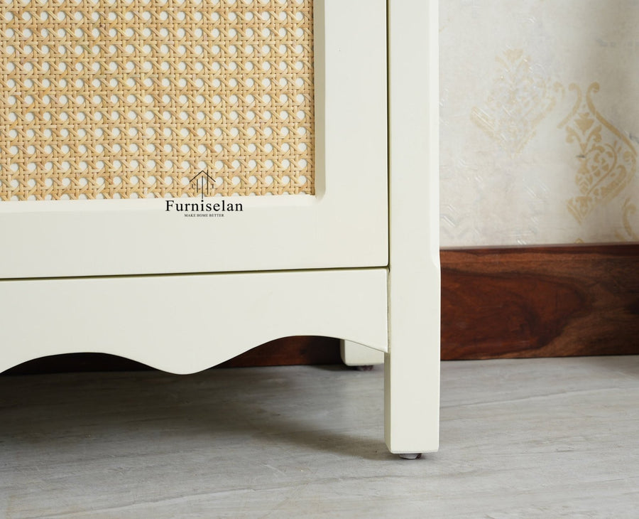 Maison Wooden Cane Premium Sideboard – Large 4 Drawer Storage Cabinet with Doors Furniselan Frosty White