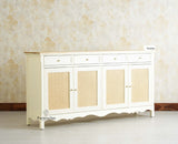 Maison Wooden Cane Premium Sideboard – Large 4 Drawer Storage Cabinet with Doors Furniselan Frosty White