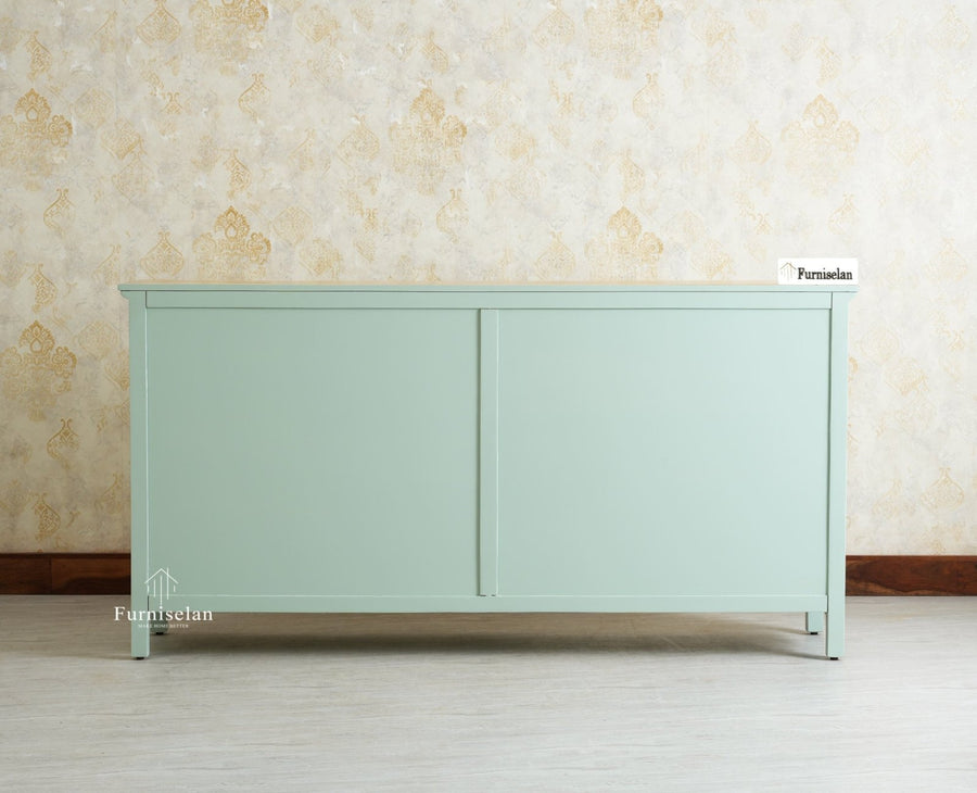 Maison Wooden Cane Premium Sideboard – Large 4 Drawer Storage Cabinet with Doors Furniselan Silt Green