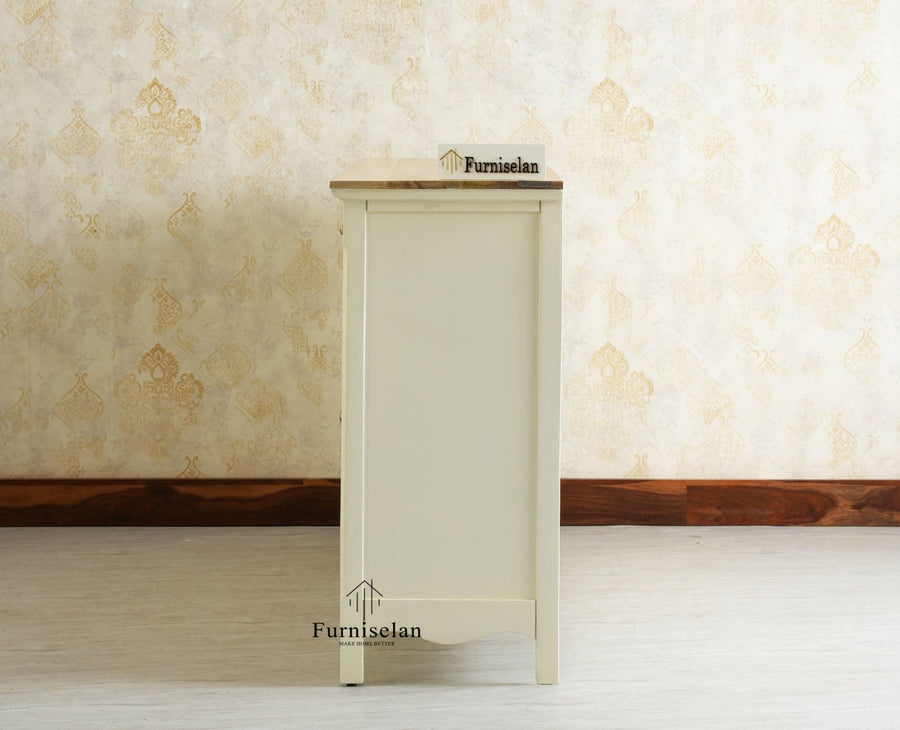 Maison Wooden Cane Premium Sideboard – Large 4 Drawer Storage Cabinet with Doors Furniselan Frosty White