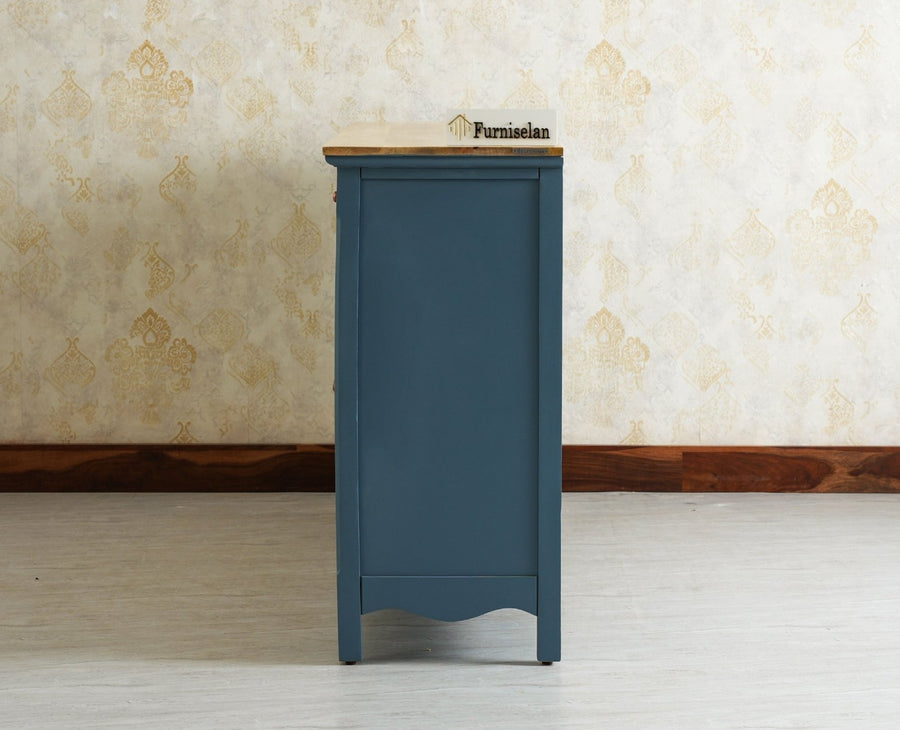 Maison Wooden Cane Premium Sideboard – Large 4 Drawer Storage Cabinet with Doors Furniselan China Blue