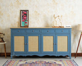 Maison Wooden Cane Premium Sideboard – Large 4 Drawer Storage Cabinet with Doors Furniselan China Blue