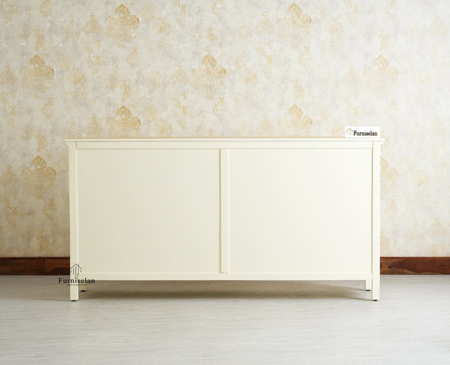 Maison Wooden Cane Premium Sideboard – Large 4 Drawer Storage Cabinet with Doors Furniselan Frosty White