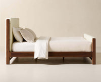 Maldives Wooden upholstered headboard Queen Size Bed Furniselan Rustic Teak Finish