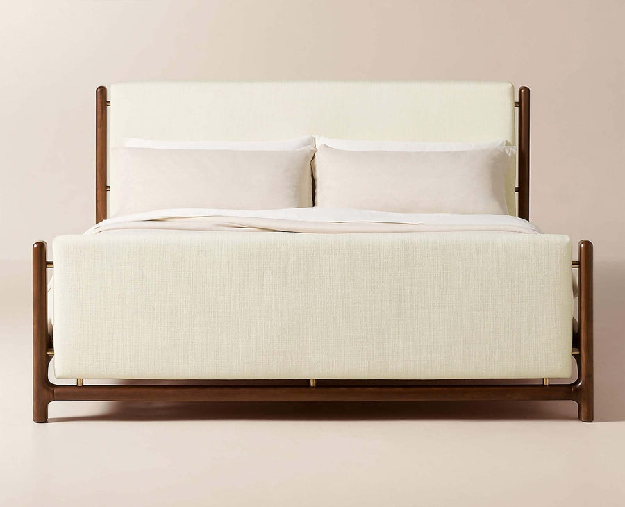 Maldives Wooden upholstered headboard Queen Size Bed Furniselan Rustic Teak Finish