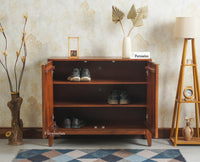 Manhattan Solid Wood Shoe Rack Two Door Furniselan Brown Finish