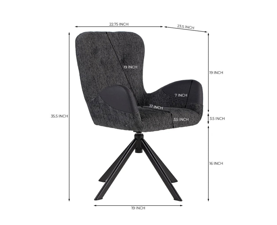 Marlow Swivel Fabric Dining Chair with Metal Legs - Charcoal Grey 