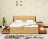 Maui Solid Mango Wood King Size Bed with Storage Trolly Natural Oak