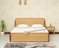 Maui Solid Mango Wood King Size Bed with Storage Trolly Natural Oak