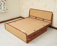 Maui Solid Mango Wood King Size Bed with Storage Trolly Brown Finish