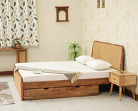 Maui Solid Mango Wood King Size Bed with Storage Trolly Natural Oak
