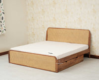Maui Solid Mango Wood King Size Bed with Storage Trolly Natural Oak