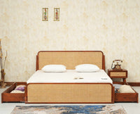 Maui Solid Mango Wood King Size Bed with Storage Trolly Brown Finish