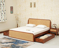 Maui Solid Mango Wood King Size Bed with Storage Trolly Brown Finish