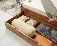 Maui Solid Mango Wood King Size Bed with Storage Trolly Natural Oak