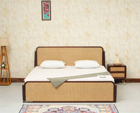 Maui Solid Mango Wood King Size Bed with Storage Trolly Grey Finish