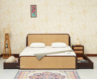 Maui Solid Mango Wood King Size Bed with Storage Trolly Grey Finish
