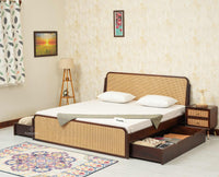 Maui Solid Mango Wood King Size Bed with Storage Trolly Grey Finish