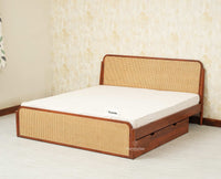 Maui Solid Mango Wood King Size Bed with Storage Trolly Brown Finish