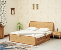 Maui Solid Mango Wood King Size Bed with Storage Trolly Natural Oak