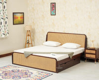 Maui Solid Mango Wood King Size Bed with Storage Trolly Grey Finish