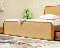 Maui Solid Mango Wood King Size Bed with Storage Trolly Natural Oak