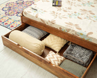 Maui Solid Mango Wood Queen Size Bed with Storage Trolly Natural Oak