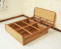 Maui Solid Mango Wood Queen Size Bed with Storage Trolly Natural Oak