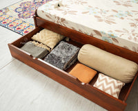 Maui Solid Mango Wood Queen Size Bed with Storage Trolly Brown Finish