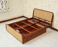 Maui Solid Mango Wood Queen Size Bed with Storage Trolly Brown Finish