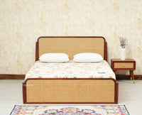 Maui Solid Mango Wood Queen Size Bed with Storage Trolly Brown Finish