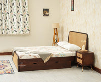 Maui Solid Mango Wood Queen Size Bed with Storage Trolly Grey Finish